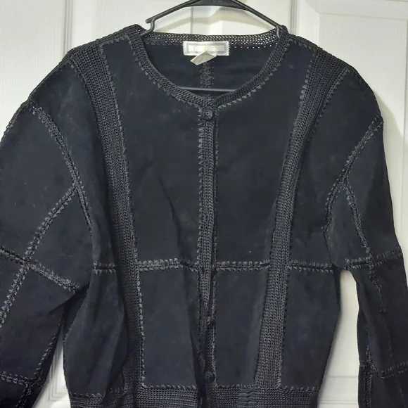 Vintage S.M.H Short Leather / Crochet Jacket Sz XL 3-1030 - Picture 3 of 6